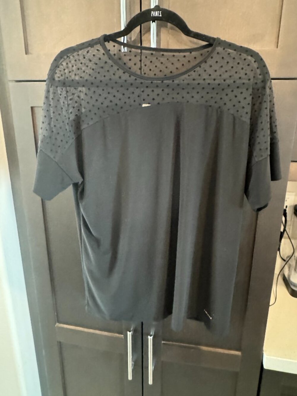 Anne Klein short sleeve Size M black top with mesh detailing